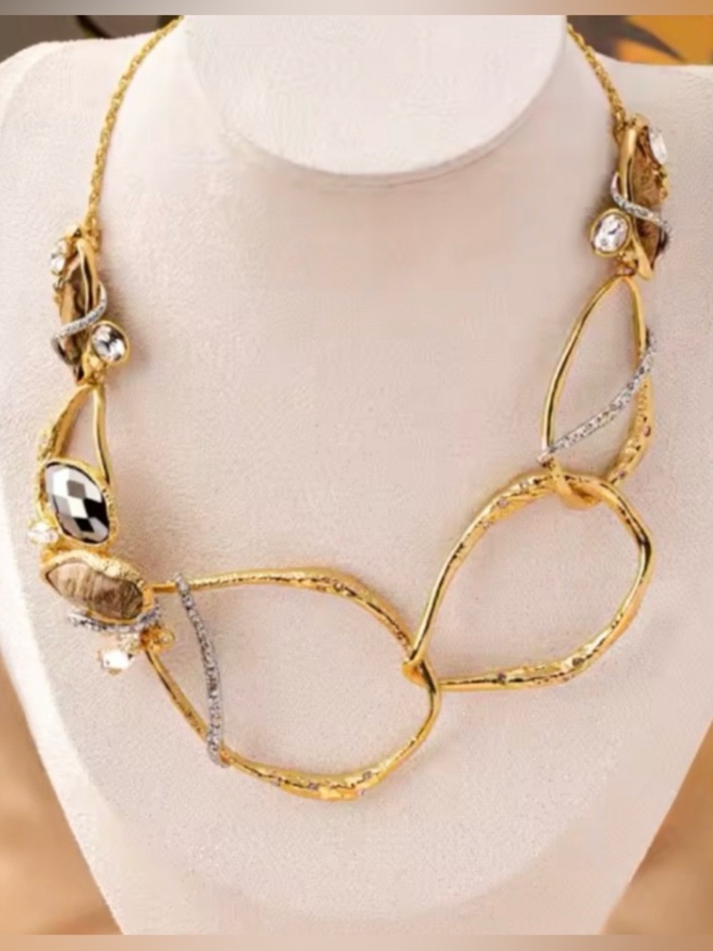 NEW Alexis Bittar Crystal & Stone Gold Chain Link Collar Necklace AU28